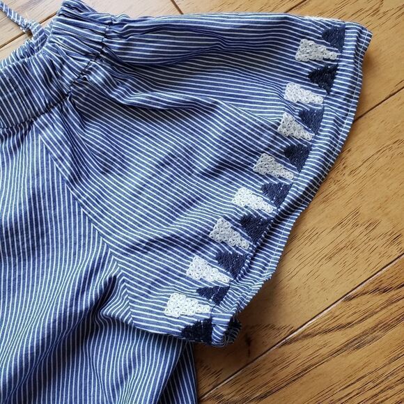 🔹️Stella & Dot Blue Striped Embroidered Dress or Coverup Large - Picture 6 of 7